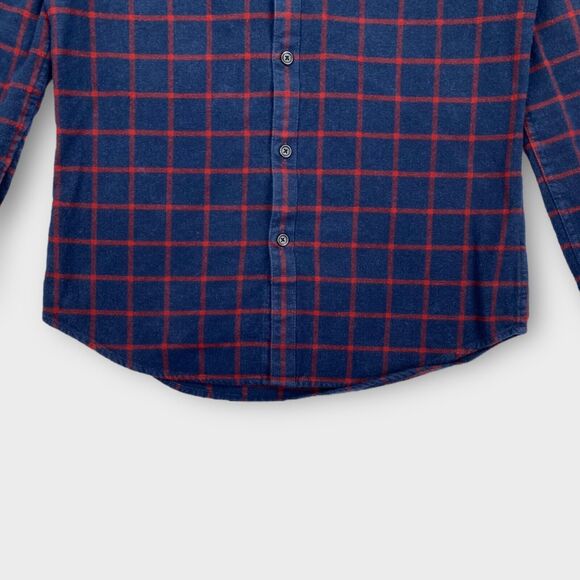 Farah Shirt Mens Small Slim Fit Flannel Windowpane Check Navy Logo Button Down - Picture 7 of 13